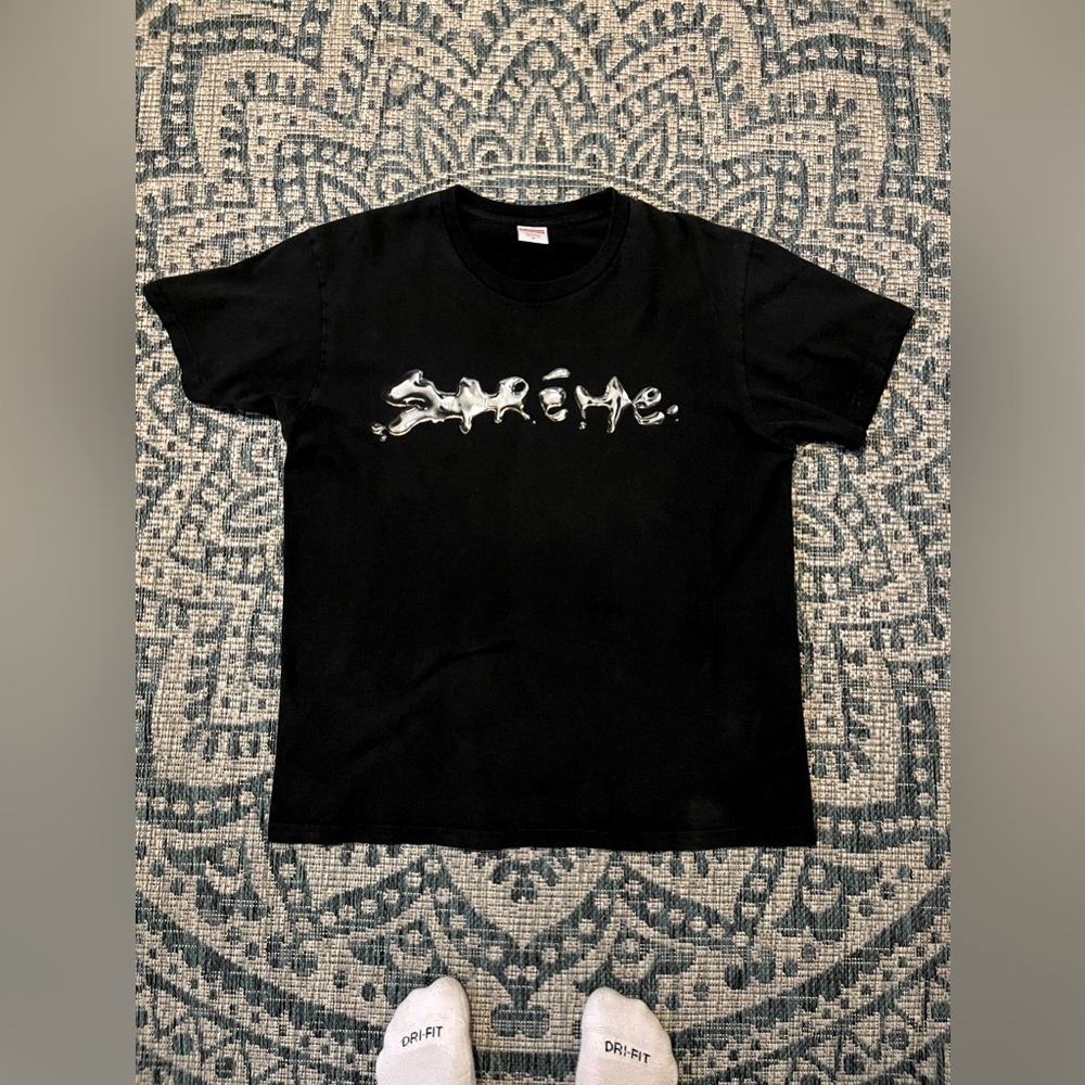 supreme black liquid metallic tee